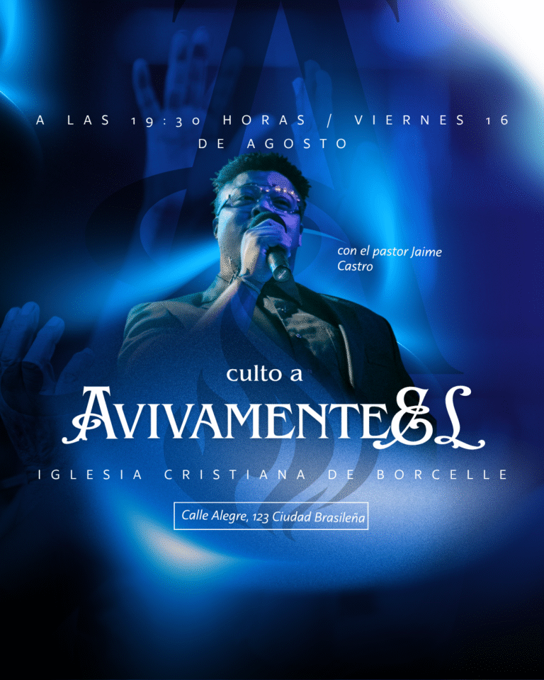 Post instagram culto de avivamento religioso moderno em branco e azul